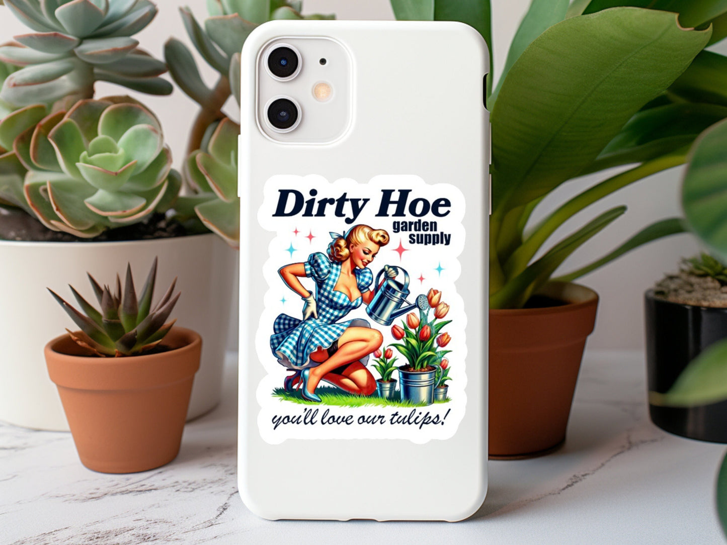 dirty hoe sticker, gardener sticker, gardening sticker, funny plant sticker, tulips sticker, flower sticker, garden supply