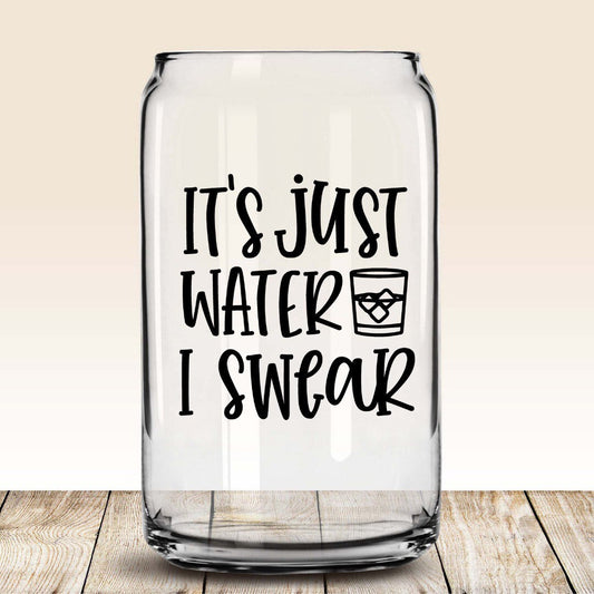it's just water i swear cup, water glass, beer cup, libbey beer can glass, gifts for mom, white elephant gifts, gin lover gift
