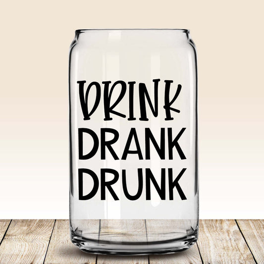 drink drank drunk glass cup with lid and straw, libbey beer can glass, adult beverage cup, gifts for sister, white elephant gifts