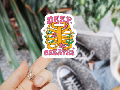 deep breaths sticker, yoga stickers, respiratory therapy stickers, lung stickers, lung transplant sticker, yoga gifts, namaste, meditation