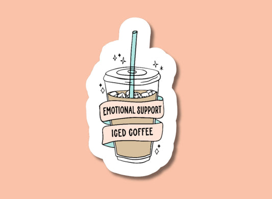 emotional support iced coffee sticker, coffee sticker, coffee lover, for laptop, for water bottle, coffee cup, barista stickers, coffee shop