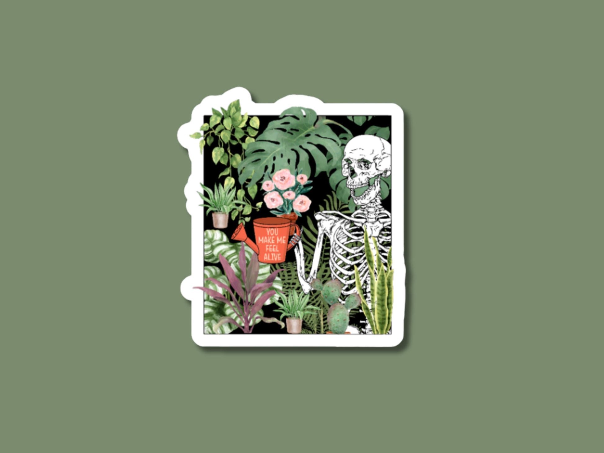 you make me feel alive, plant sticker for water bottle, plant store, plant gifts, funny plant sticker, plant skeleton, plant stickers