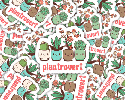 plantrovert sticker, plant sticker for water bottle, plant store, plant gifts, cute plant stickers, plant stickers, cute plant pot