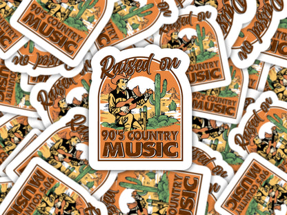 raised on 90's country music sticker, sticker for laptop, water bottle sticker, country music lover sticker, 90's country gifts