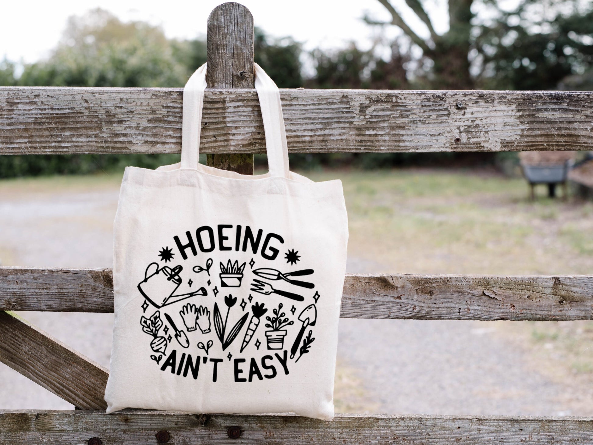 hoeing ain't easy tote bag, gifts for best friends, reusable bag, gifts for plant lover, plant gift, gardener gift, gardening tote bag