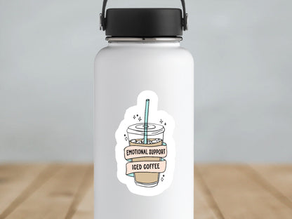 emotional support iced coffee sticker, coffee sticker, coffee lover, for laptop, for water bottle, coffee cup, barista stickers, coffee shop
