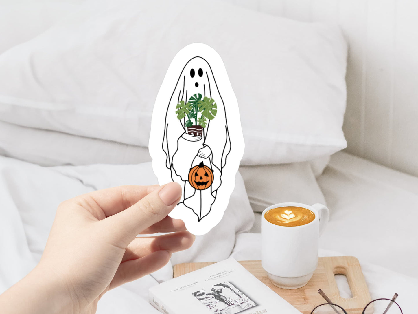 ghost plant sticker, halloween stickers, halloween unique, halloween party, halloween lovers, plant gifts, halloween plant sticker