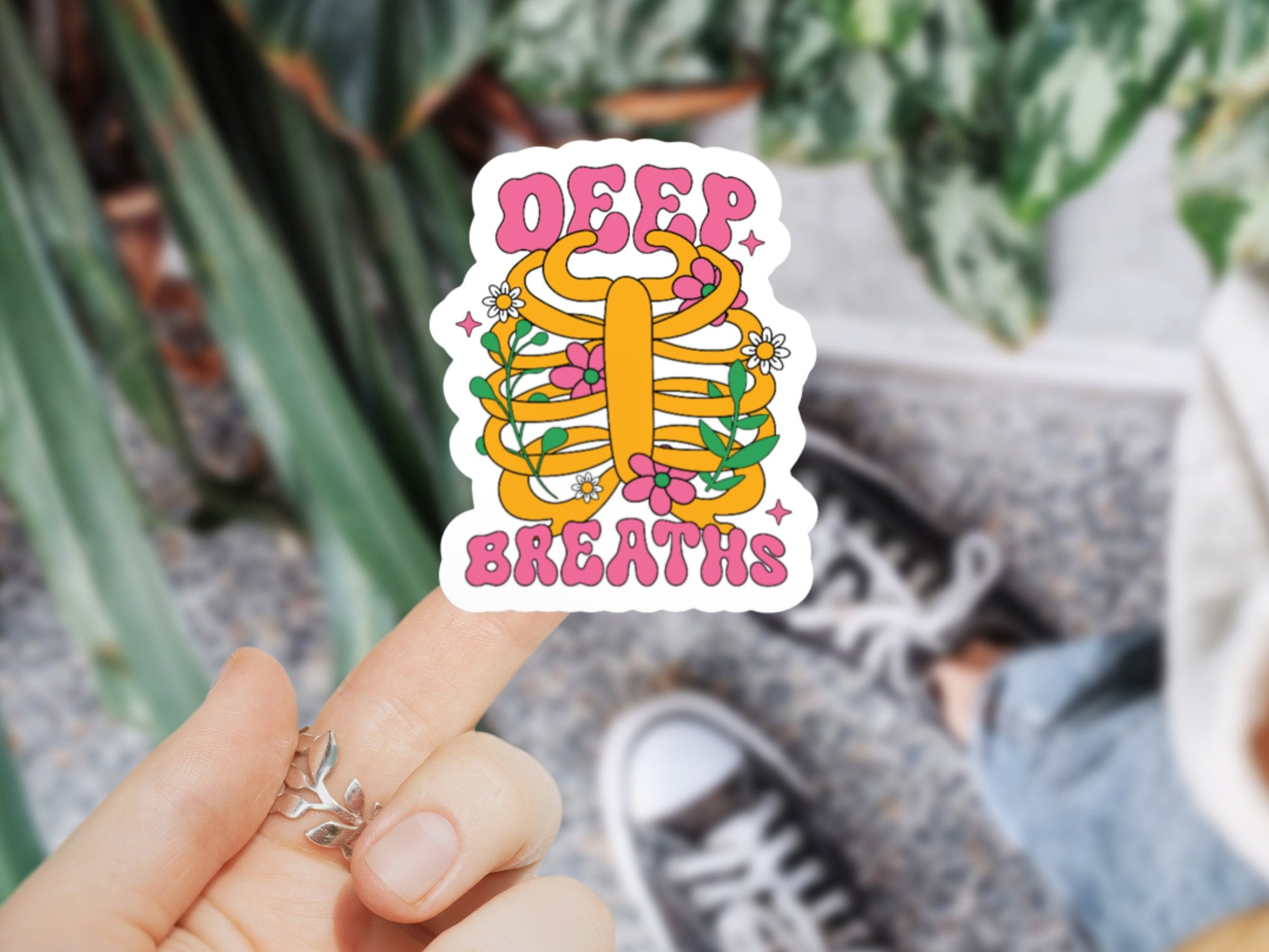 deep breaths sticker, yoga stickers, respiratory therapy stickers, lung stickers, lung transplant sticker, yoga gifts, namaste, meditation