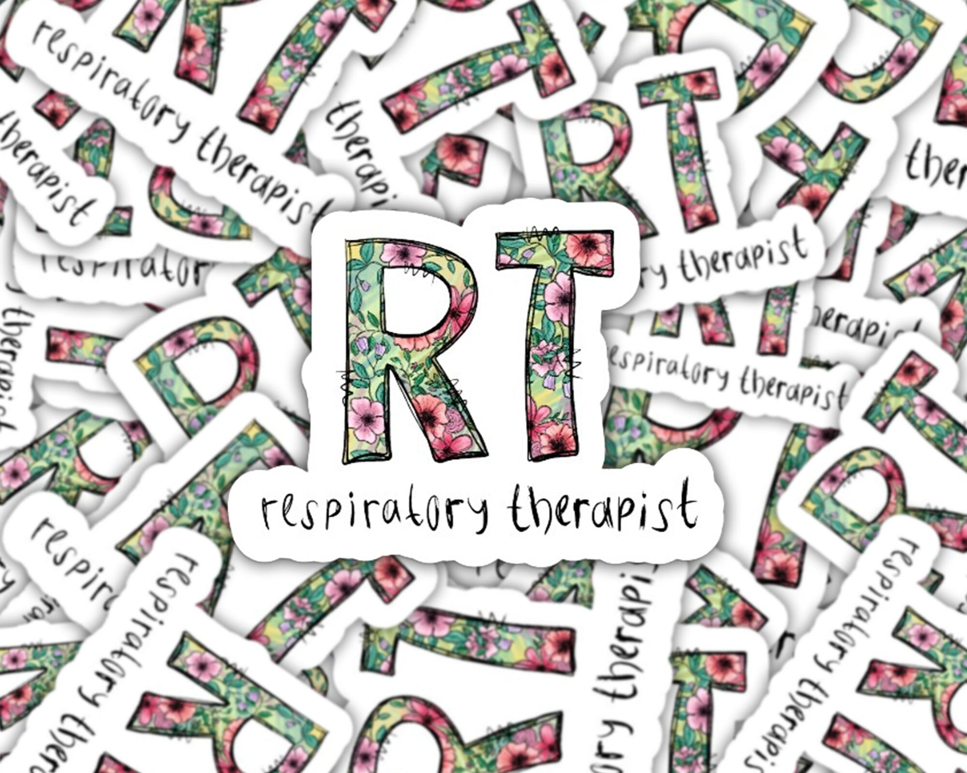 respiratory stickers, respiratory therapist gifts, floral rt sticker, rt week gift, respiratory grad gift, respiratory therapy sticker