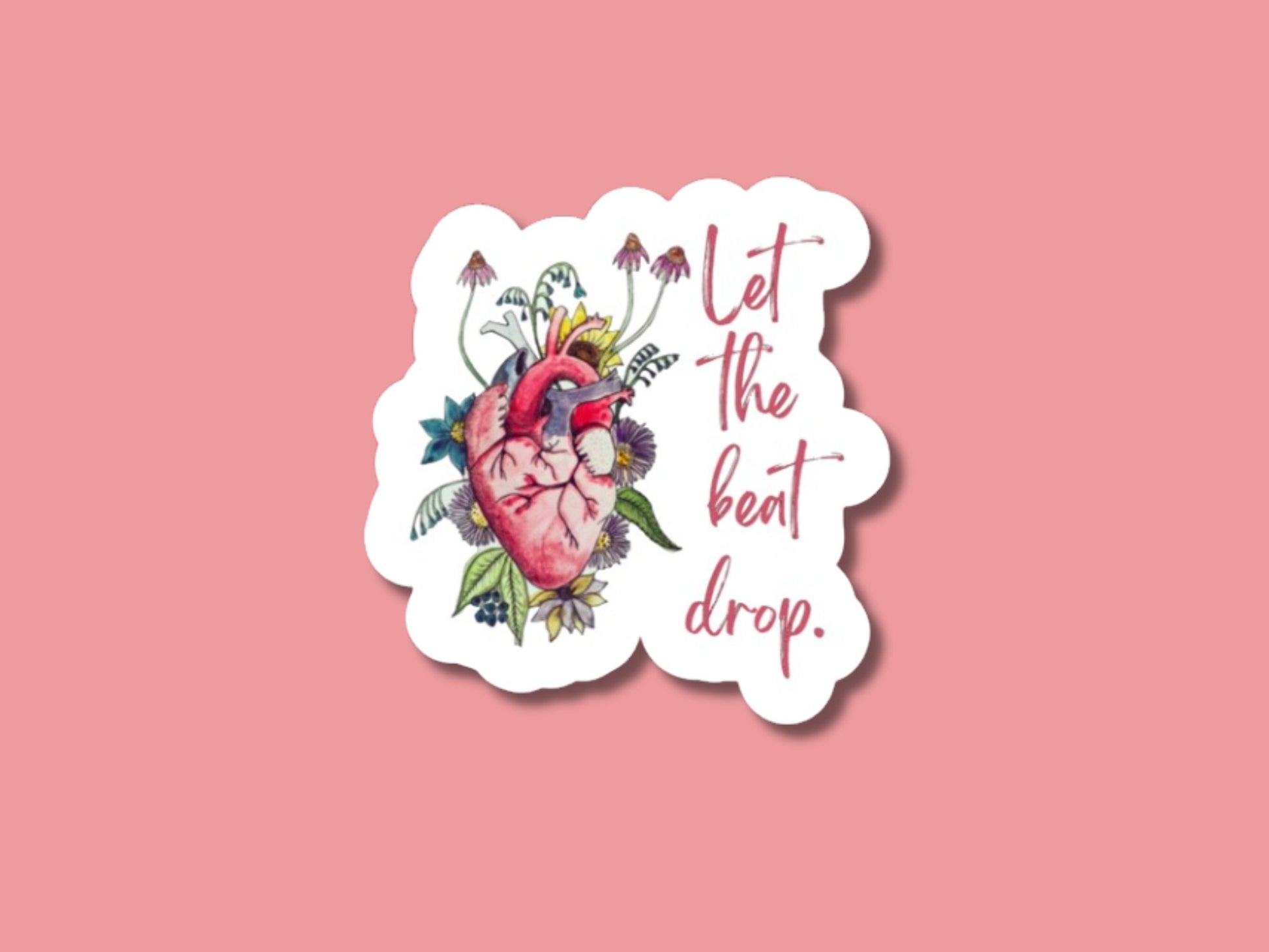 let the beat drop sticker, cardiac nurse, gifts for nurses, floral heart, cardiac surgeon gift, cardiology sticker, ekg tech sticker