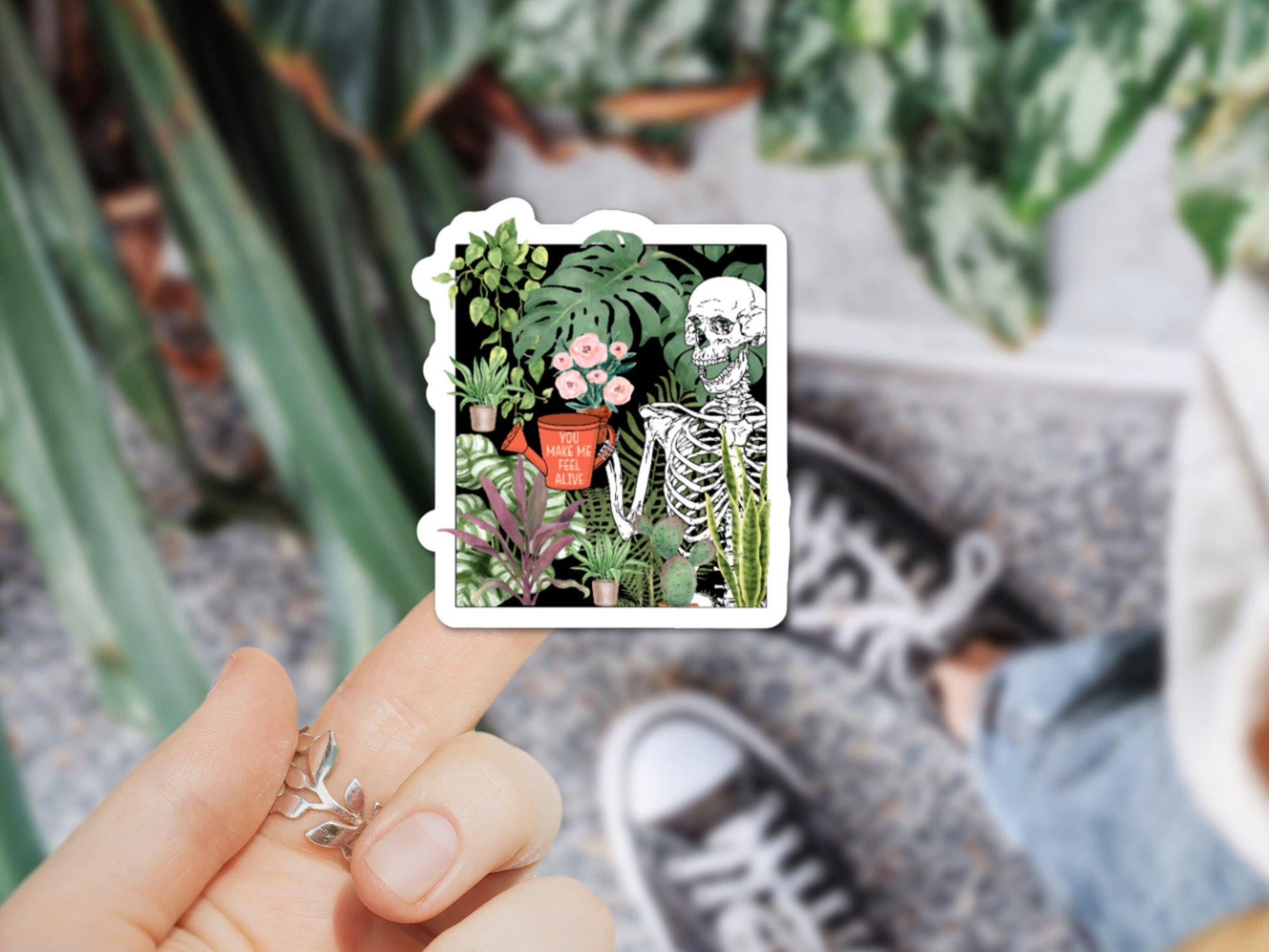 you make me feel alive, plant sticker for water bottle, plant store, plant gifts, funny plant sticker, plant skeleton, plant stickers