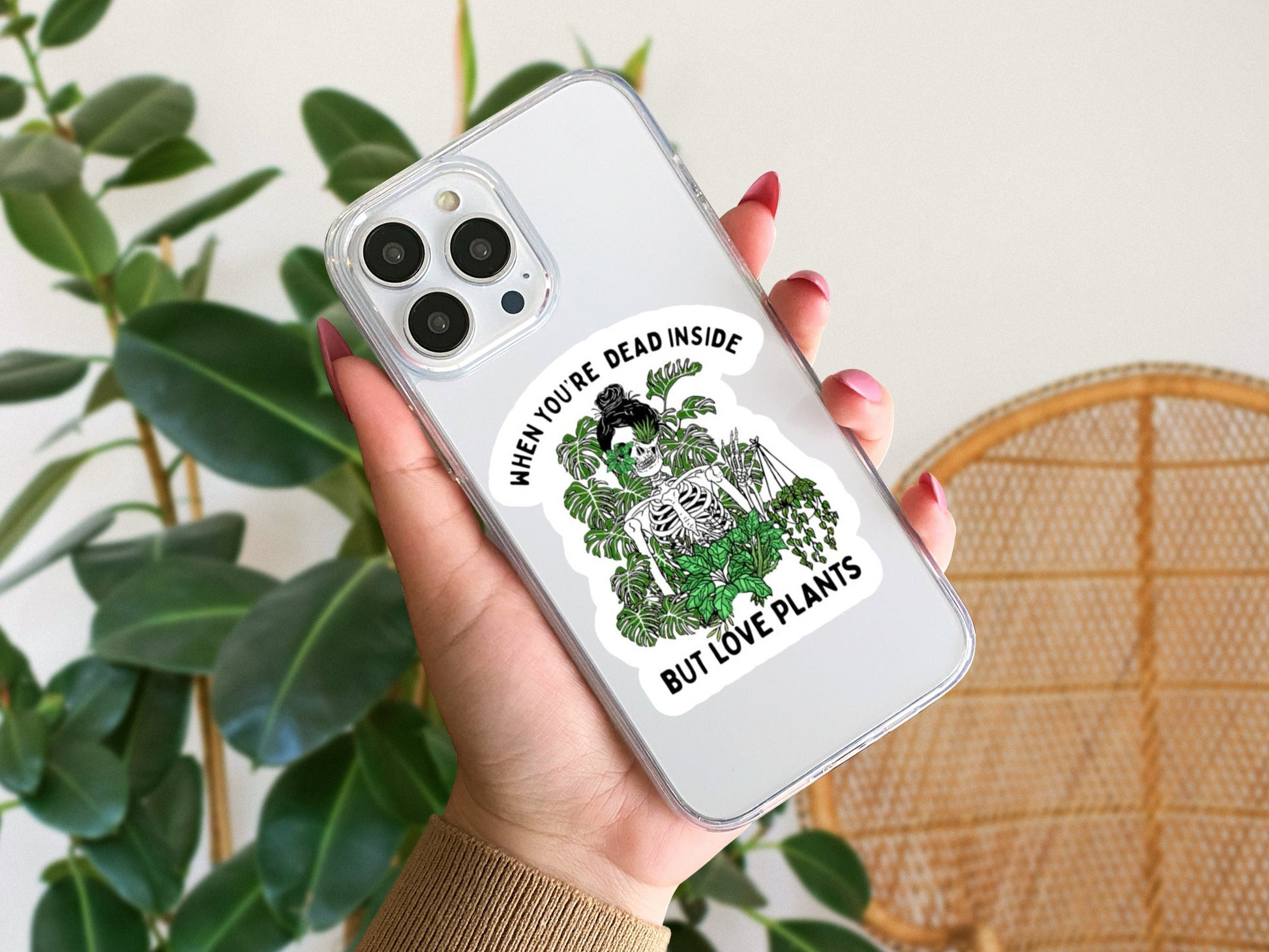 dead inside but love plants sticker, plant mom gift, monstera sticker for water bottle, plant skeleton sticker, plant lover sticker