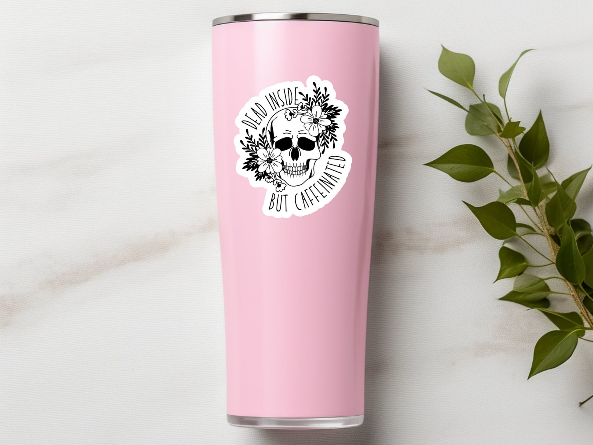 dead inside but caffeinated sticker, coffee stickers, dead inside sticker, coffee lover, floral skull, coffee gifts, coffee skull sticker