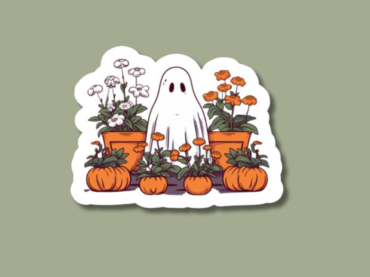 ghost pumpkin sticker, plant sticker for water bottle, plant store, plant gifts, marigold sticker, fall plant stickers, pumpkin sticker