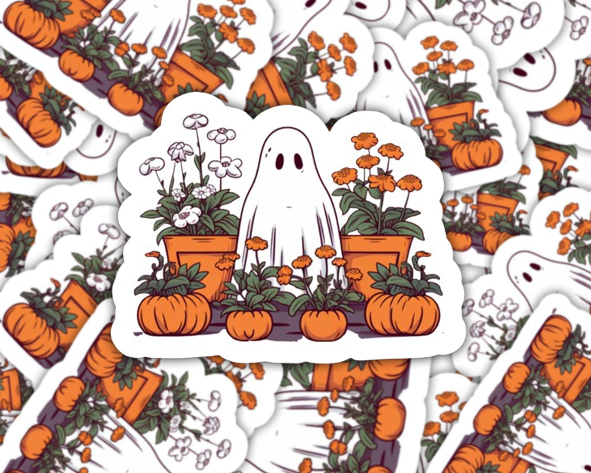 ghost pumpkin sticker, plant sticker for water bottle, plant store, plant gifts, marigold sticker, fall plant stickers, pumpkin sticker