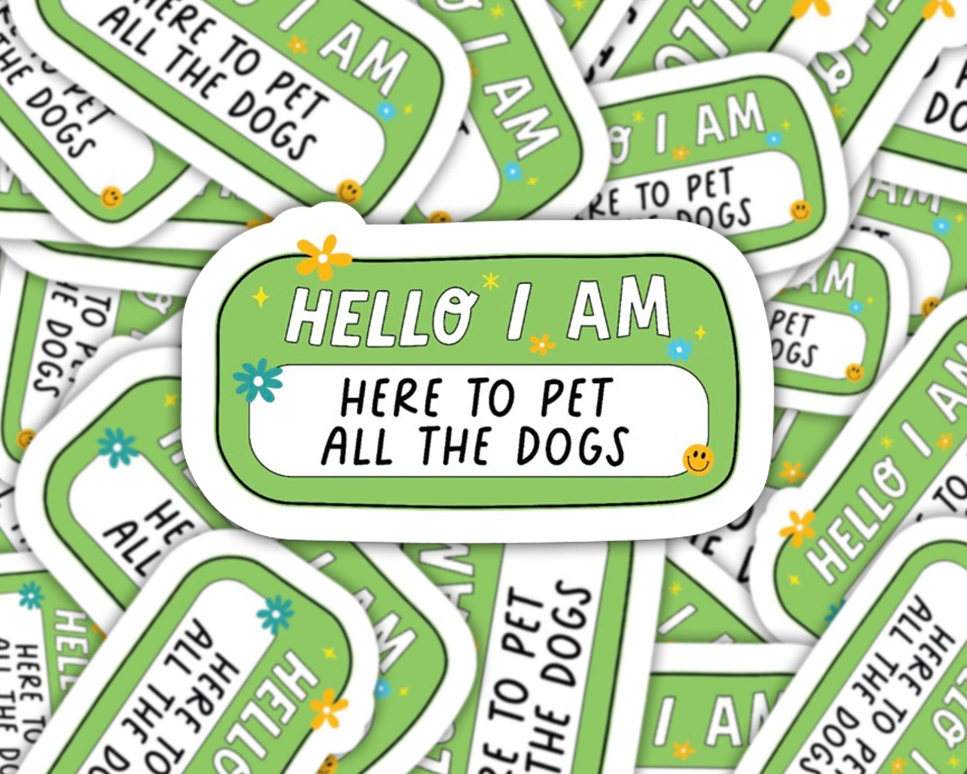 hello stickers, funny stickers for friends, here to pet all the dogs sticker, dog lover sticker, pet sitter gifts