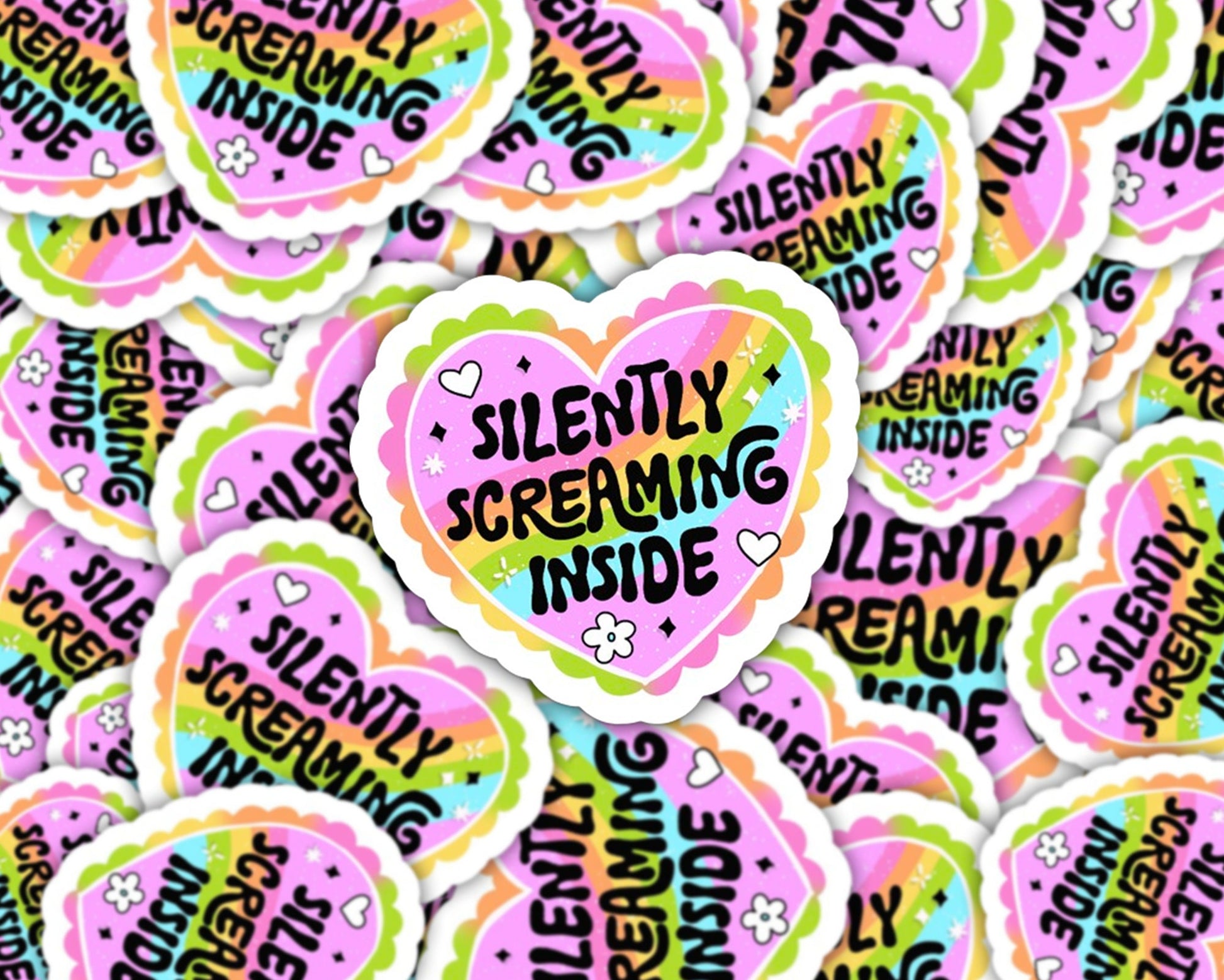 silenty screaming inside sticker, funny stickers for friends, rainbow stickers, retro stickers, cassette tape sticker, mental health sticker