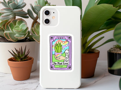 the plant lover tarot card sticker, plant sticker for water bottle, plant store, plant gifts, plant sticker