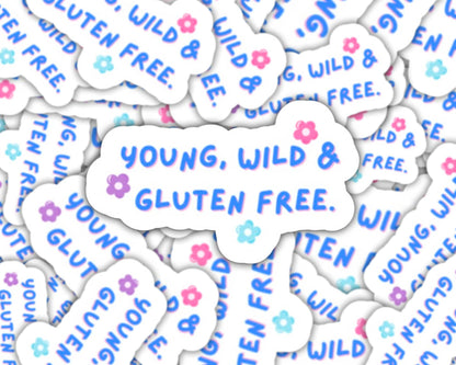 gluten free sticker, gf gift, young wild and gluten free, gluten free bakery, gf sticker, dietician sticker