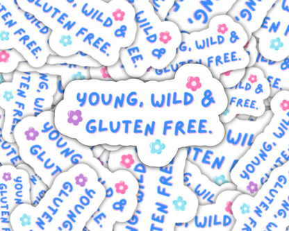 gluten free sticker, gf gift, young wild and gluten free, gluten free bakery, gf sticker, dietician sticker