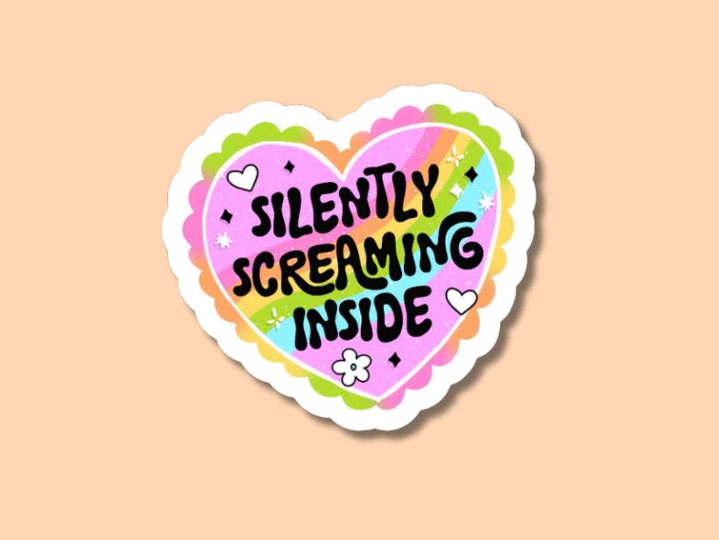 silenty screaming inside sticker, funny stickers for friends, rainbow stickers, retro stickers, cassette tape sticker, mental health sticker