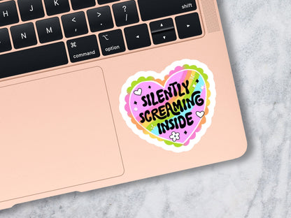 silenty screaming inside sticker, funny stickers for friends, rainbow stickers, retro stickers, cassette tape sticker, mental health sticker