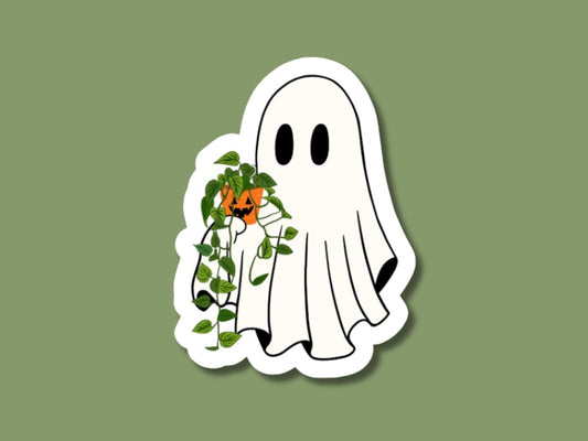 ghost plant sticker, halloween stickers, halloween unique, pothos plant sticker, fall sticker, plant gifts, halloween plant sticker