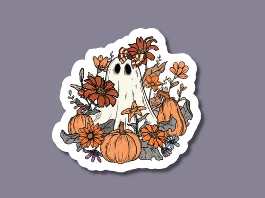 ghost pumpkin sticker, halloween stickers, ghost flower sticker, fall sticker, halloween lovers, plant gifts, halloween plant sticker