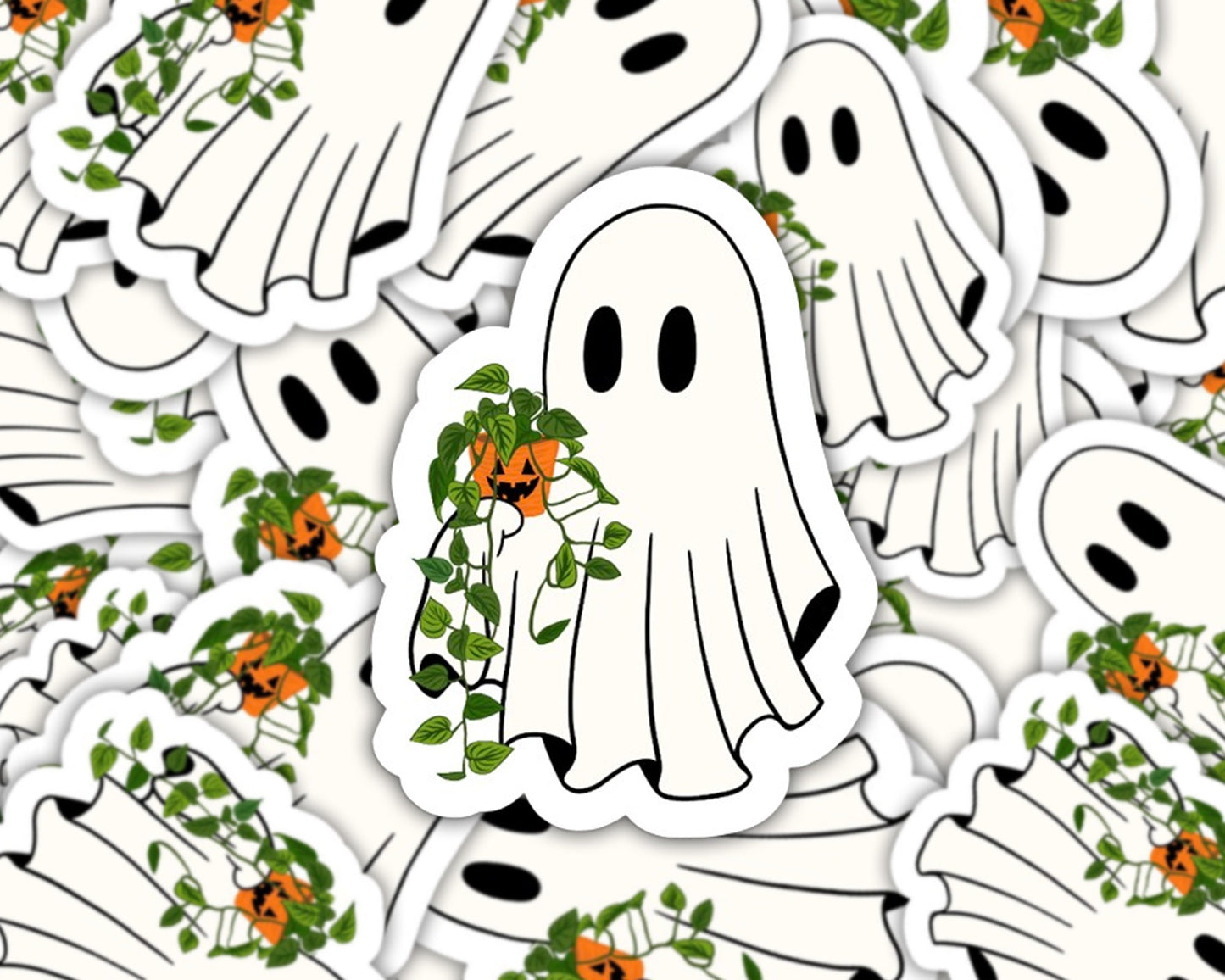 ghost plant sticker, halloween stickers, halloween unique, pothos plant sticker, fall sticker, plant gifts, halloween plant sticker