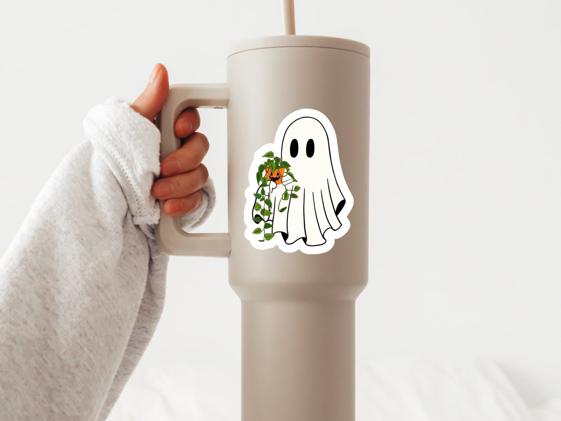 ghost plant sticker, halloween stickers, halloween unique, pothos plant sticker, fall sticker, plant gifts, halloween plant sticker