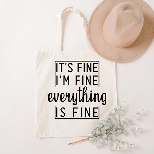 its fine im fine everything is fine reusable grocery bag funny tote bags for women, anxiety gifts for her, library tote bag for books, work