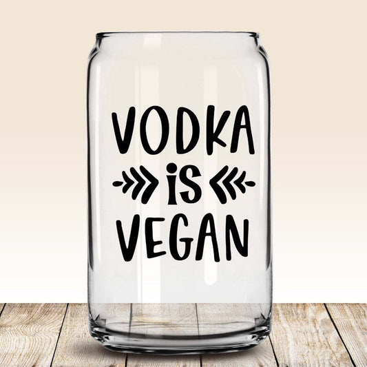 vodka is vegan glass cup with bamboo lid and straw, libbey beer can glass, gifts for mom, vodka soda glass, vodka lover gift