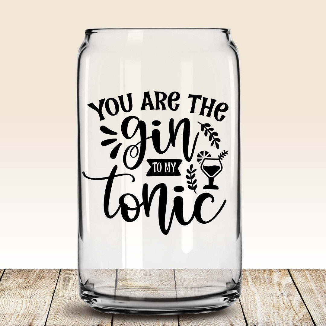 you are the gin to my tonic glass cup, gin lover gift, gin and tonic, christmas gift for wife, with bamboo lid and straw