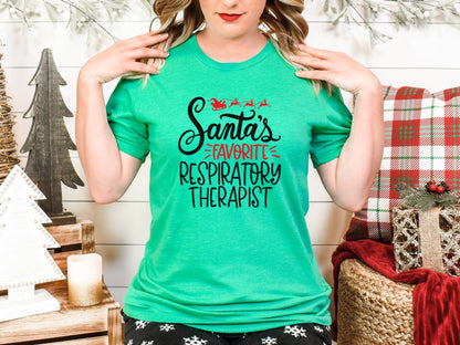 santa's favorite respiratory therapist, christmas respiratory therapist shirt, christmas respiratory, rt christmas shirt, respiratory xmas