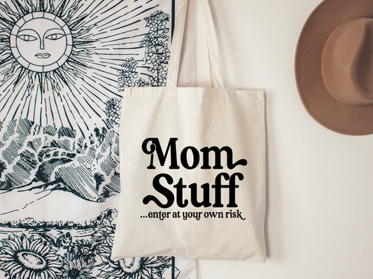 mom stuff tote bag, gifts for best friends, reusable bag, sarcastic gifts for her, lunch bag, new mom gifts, baby shower gift, funny tote