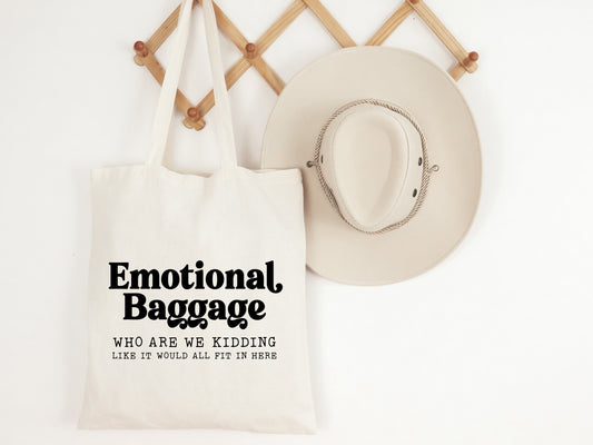 emotional baggage tote bag, gifts for best friends, reusable bag, bad vibes only, sarcastic gifts for her, emotional support, lunch bag