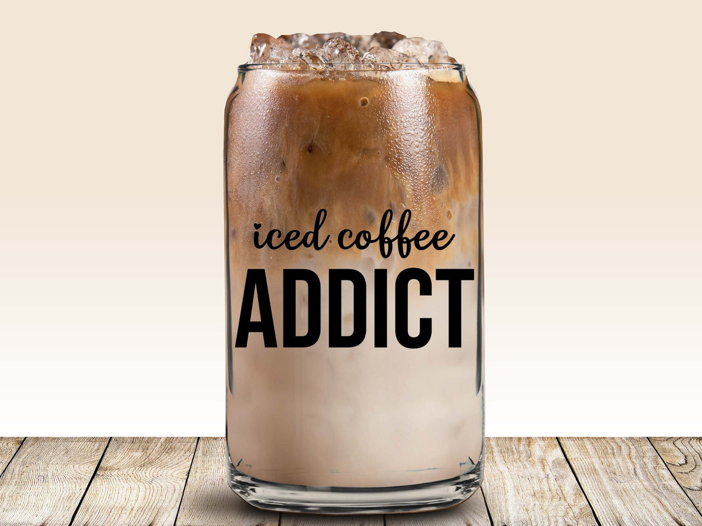 iced coffee addict glass cup with lid and straw, coffee lover gift, libbey beer can glass gift, christmas gifts for mom, coffee presents