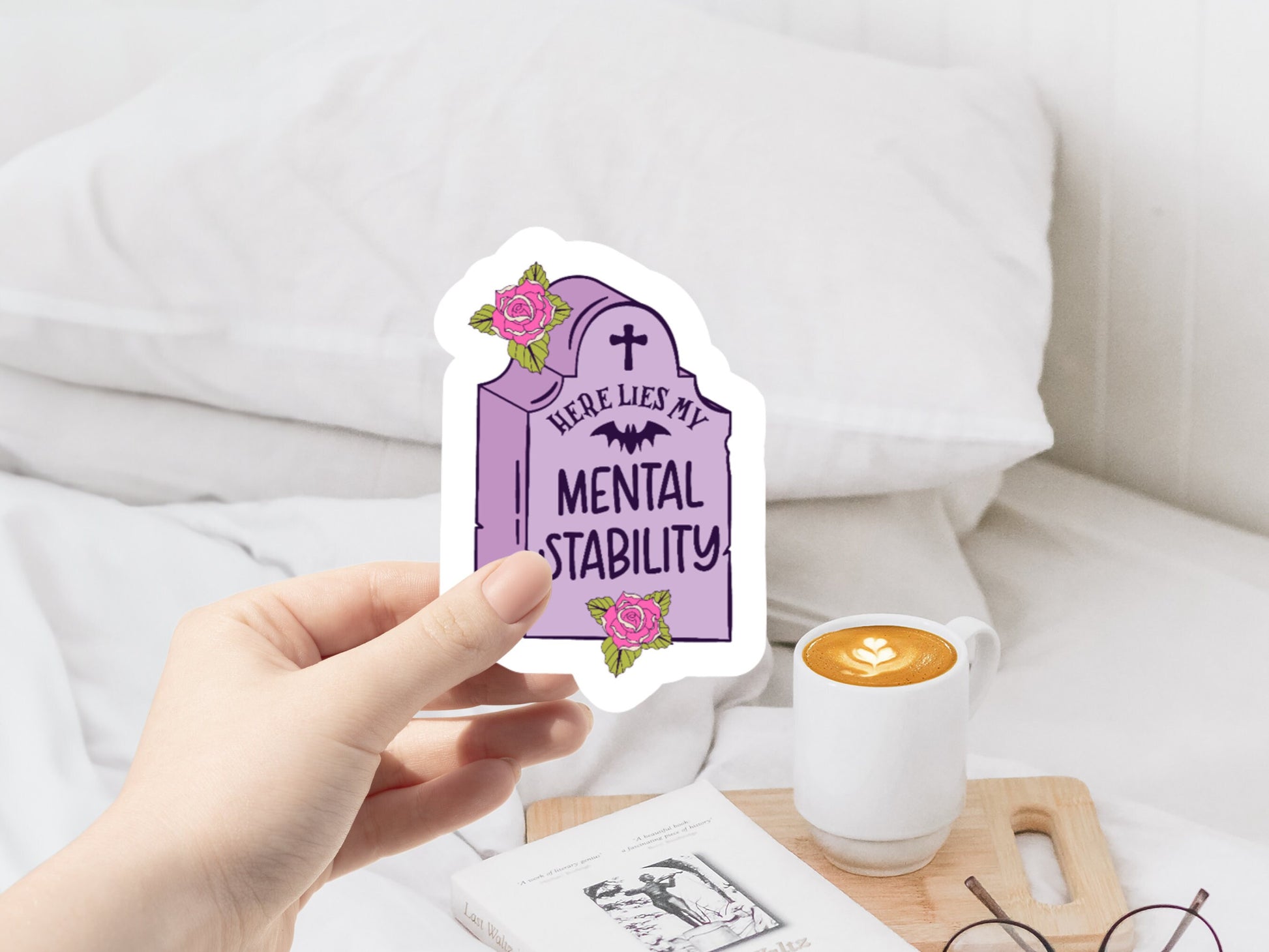 here lies my mental stability, mental health stickers, halloween stickers, halloween unique, halloween party, halloween lovers, for her