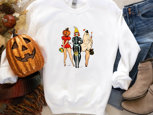 halloween sweatshirt, retro halloween shirt, halloween pinup girls, pinup girl shirt, halloween shirt, halloween gifts