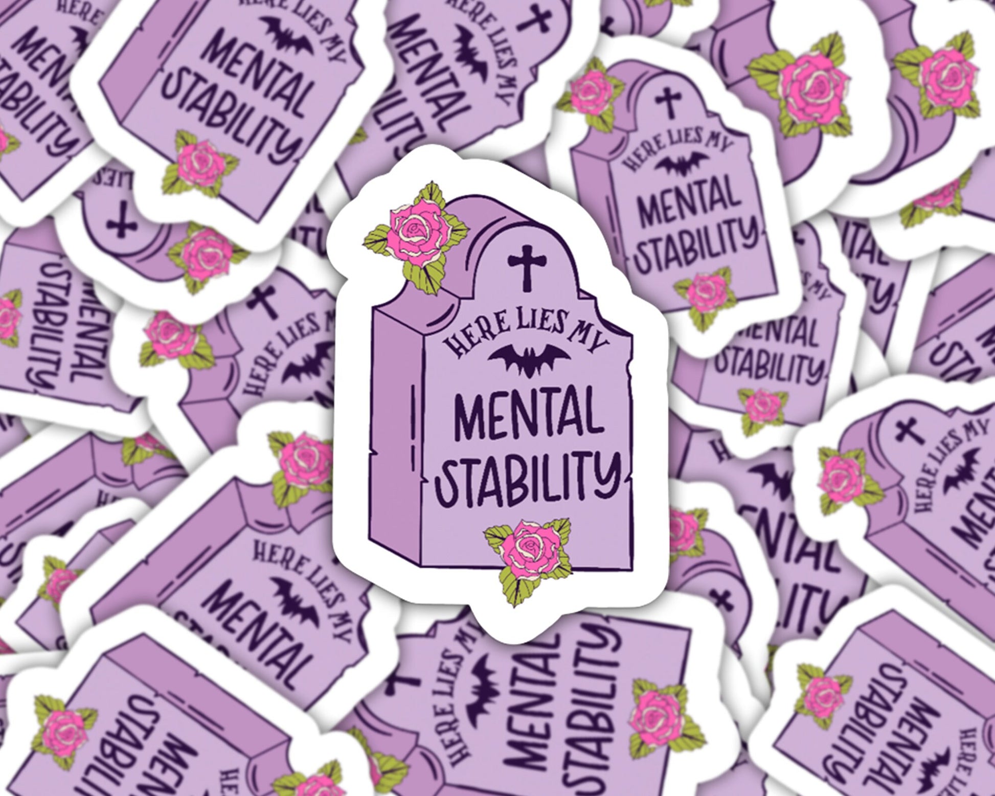 here lies my mental stability, mental health stickers, halloween stickers, halloween unique, halloween party, halloween lovers, for her