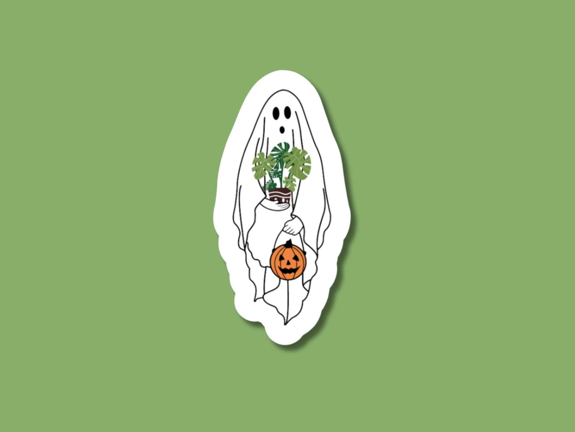 ghost plant sticker, halloween stickers, halloween unique, halloween party, halloween lovers, plant gifts, halloween plant sticker