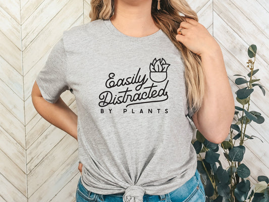 easily distracted by plants shirt women, galentines day gift for best friend, succulent shirt for women, plant gifts for her, plant shirts