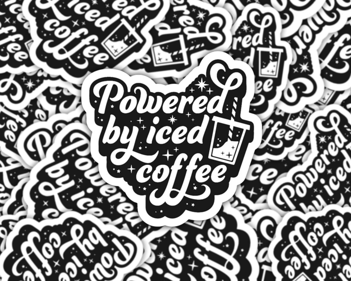 powered by iced coffee sticker, gifts for coffee lovers, coffee gifts, iced coffee sticker, coffee lover sticker, coffee addict, cafe latte