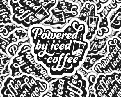 powered by iced coffee sticker, gifts for coffee lovers, coffee gifts, iced coffee sticker, coffee lover sticker, coffee addict, cafe latte
