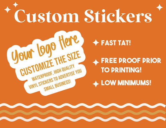 custom vinyl stickers, die cut stickers, logo stickers, fast shipping, small business stickers